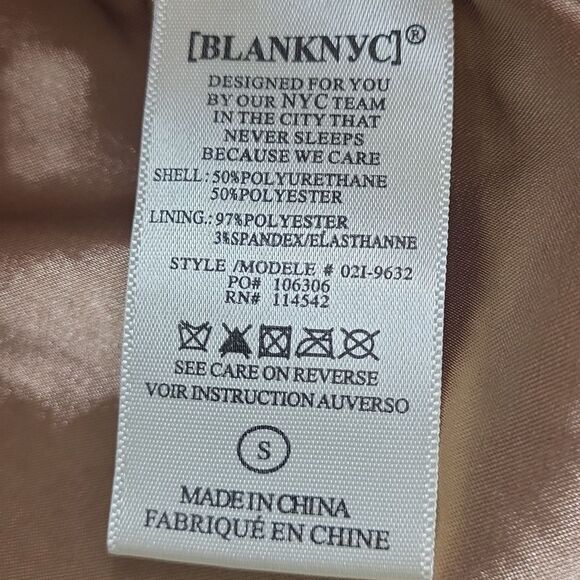 Blank NYC Tan faux Leather Moto Jacket Asymmetrical Zipper. Size S - Picture 7 of 8